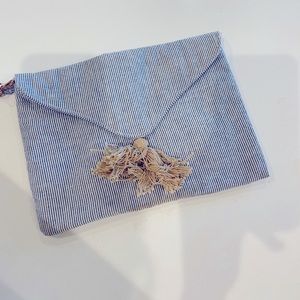 Blue & white striped wristlet